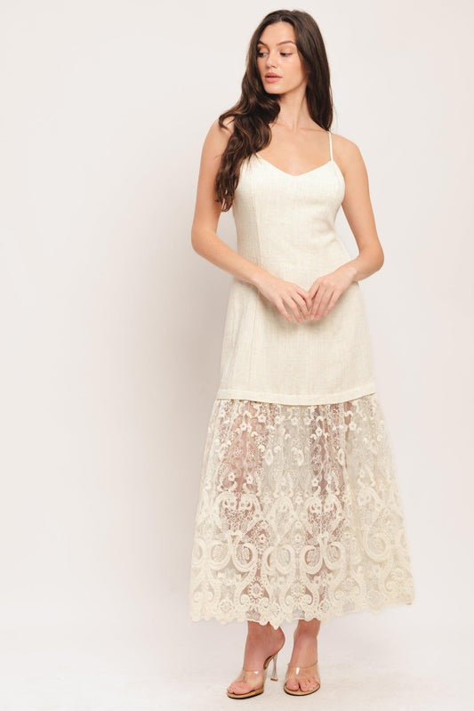 Milk Petal Woven Lace Midi Dress in natural, view 2 — Soul Flow Apparel