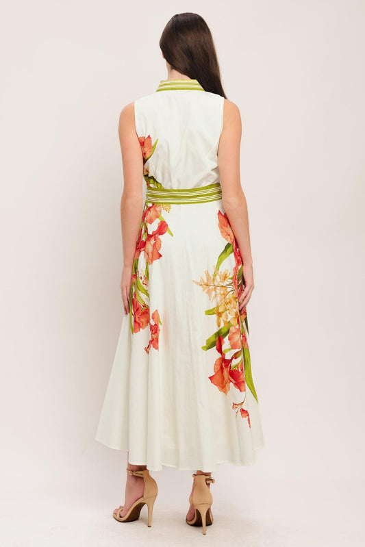 Spring Heirloom Woven Midi Dress in off-white, view 2 — Soul Flow Apparel
