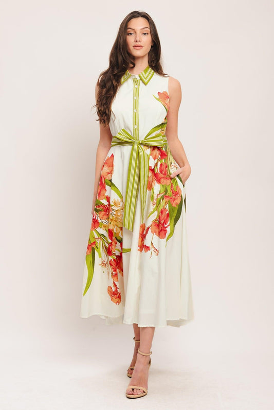 Spring Heirloom Woven Midi Dress in off-white, view 4 — Soul Flow Apparel
