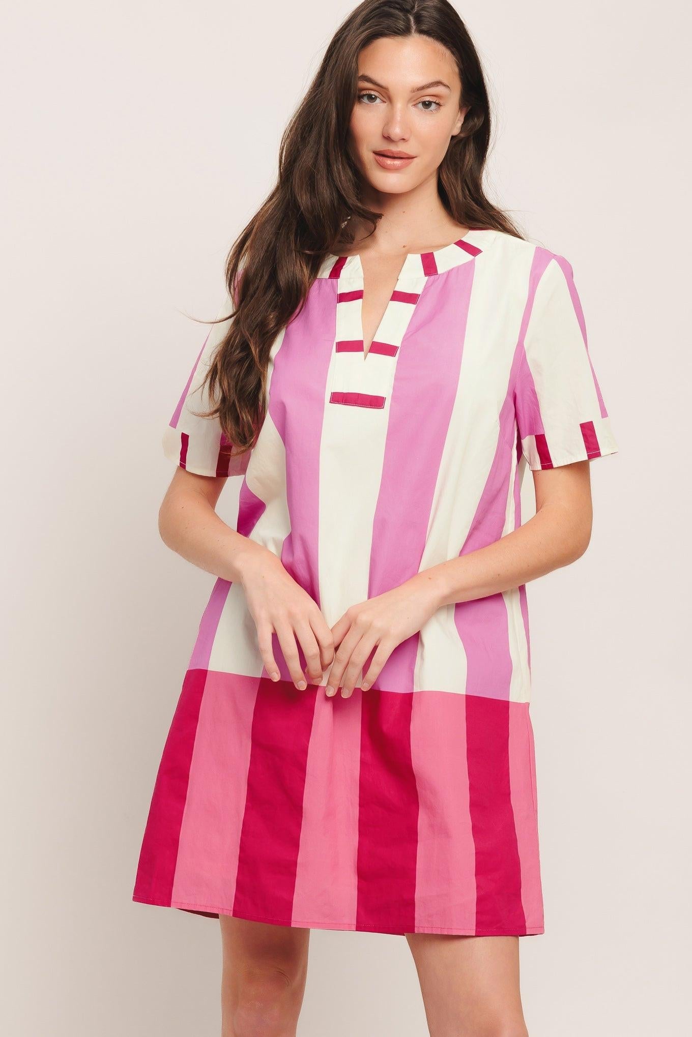 Fresh Pink Woven Mini Dress in ivory multi, view 1 — Soul Flow Apparel