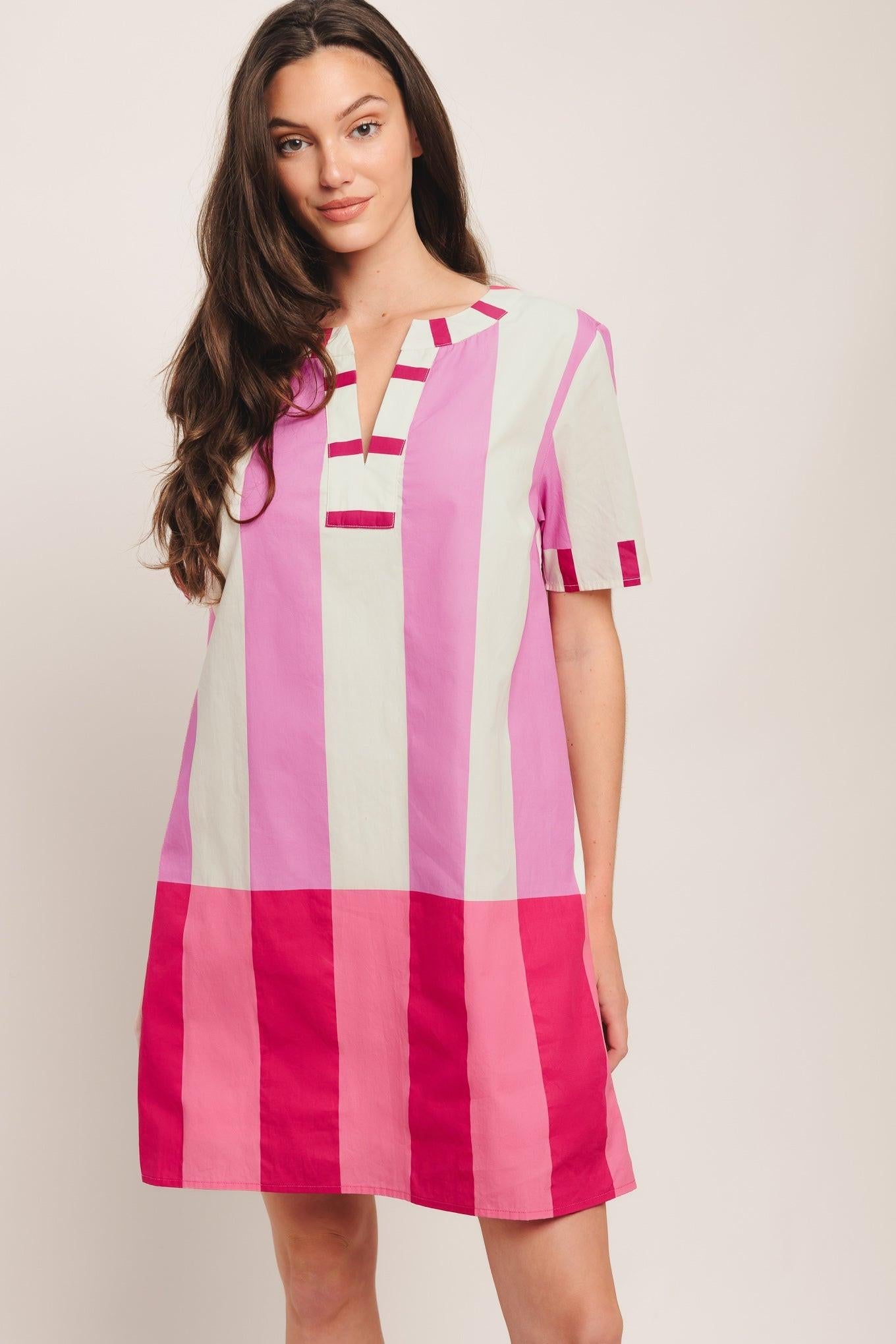 Fresh Pink Woven Mini Dress in ivory multi, view 4 — Soul Flow Apparel