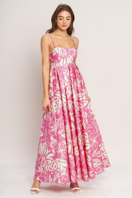 Summer Heat Floral Woven Maxi Dress in pink, view 2 — Soul Flow Apparel