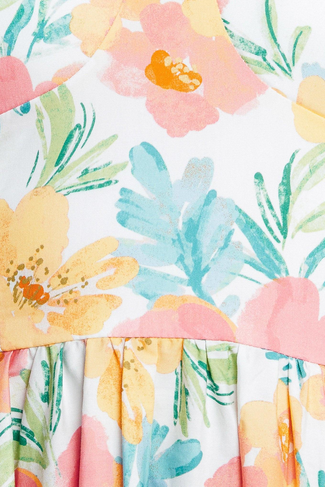 Soft Sunshine Woven Midi Dress in multi floral, fabric swatch — Soul Flow Apparel