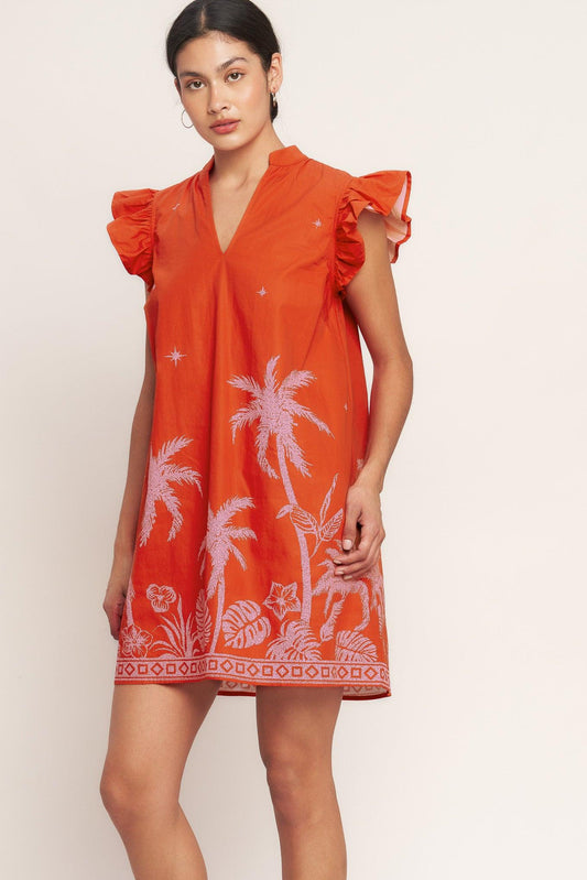 Island State of Mind Woven Mini Dress in tomato red, view 4 — Soul Flow Apparel