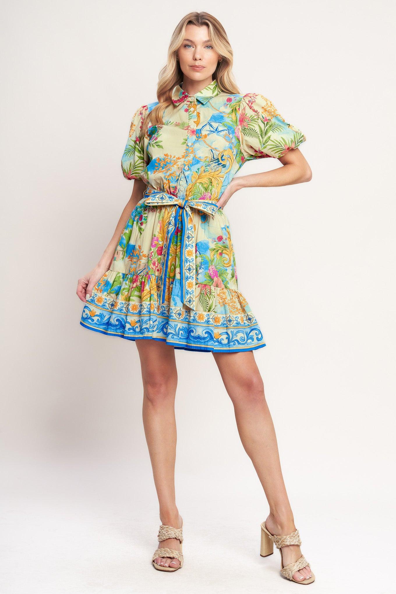 Meet Me in Paradise Woven Mini Dress in multi, view 1 — Soul Flow Apparel