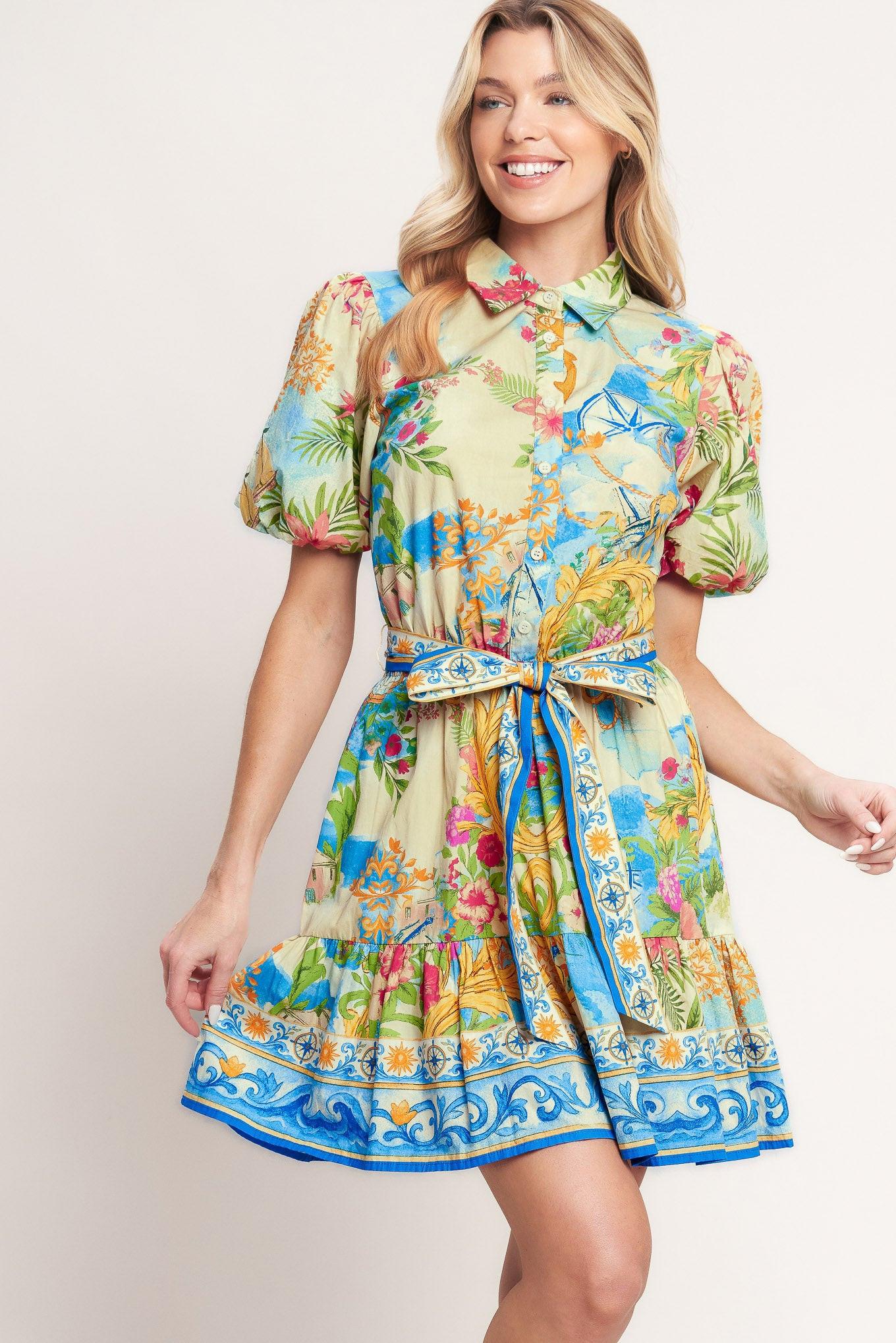 Meet Me in Paradise Woven Mini Dress in multi, view 2 — Soul Flow Apparel