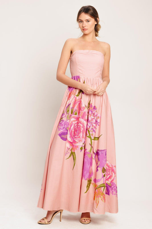 Rose Serenade Woven Maxi Dress in light pink, view 1 — Soul Flow Apparel