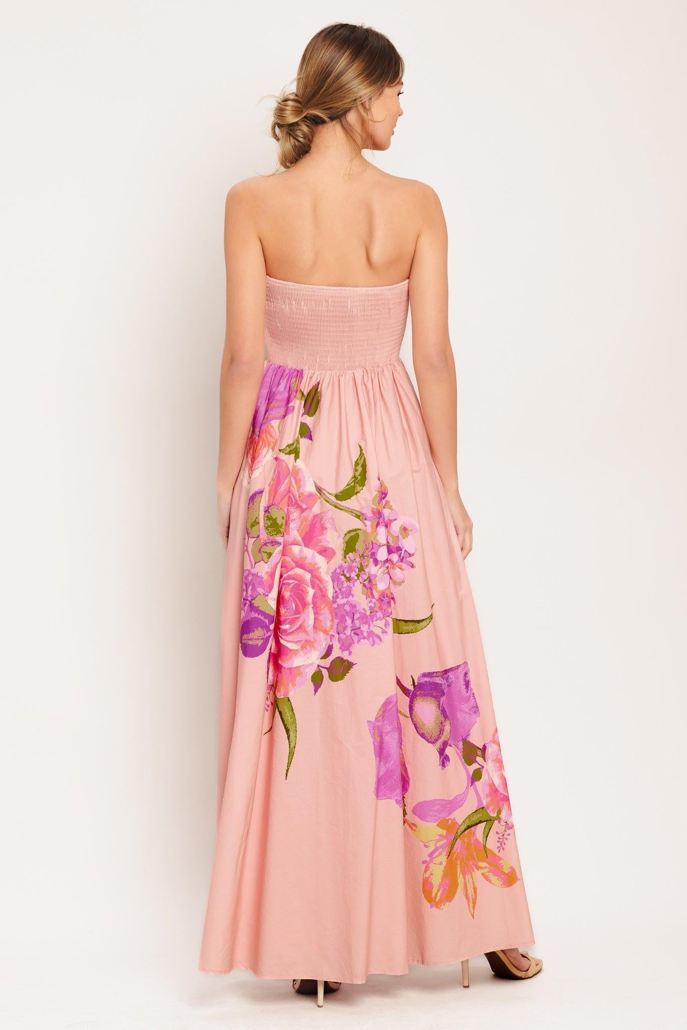 Rose Serenade Woven Maxi Dress in light pink, view 2 — Soul Flow Apparel
