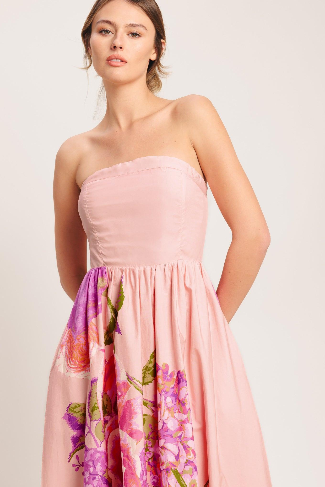 Rose Serenade Woven Maxi Dress in light pink, view 4 — Soul Flow Apparel