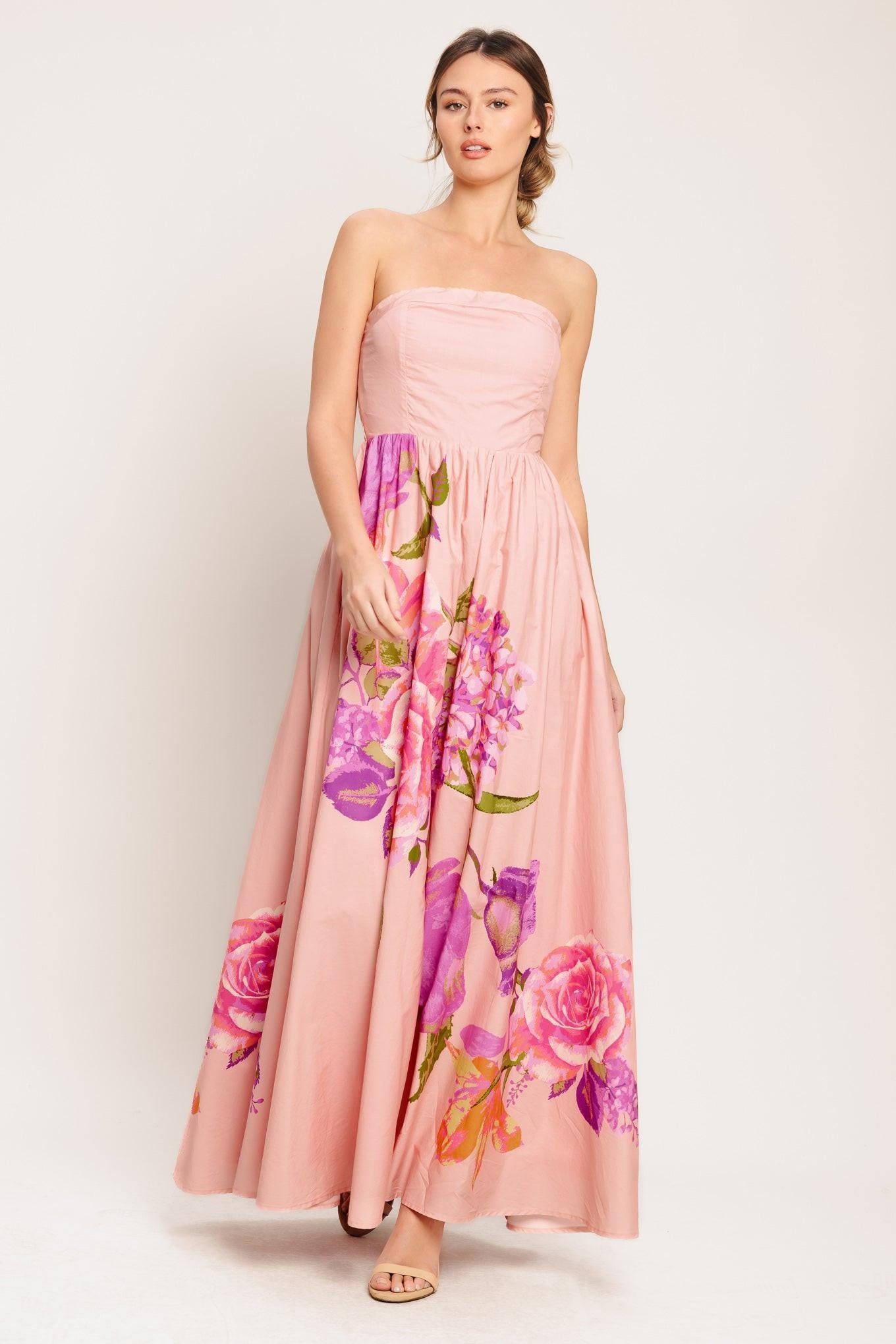 Rose Serenade Woven Maxi Dress in light pink, view 5 — Soul Flow Apparel
