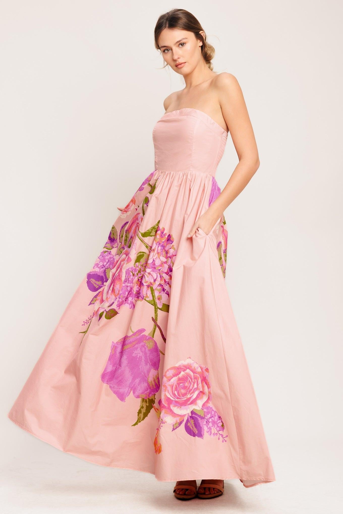 Rose Serenade Woven Maxi Dress in light pink, view 6 — Soul Flow Apparel