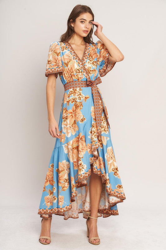 Havana Heat Woven Hi-Lo Midi Dress in light blue, view 3 — Soul Flow Apparel