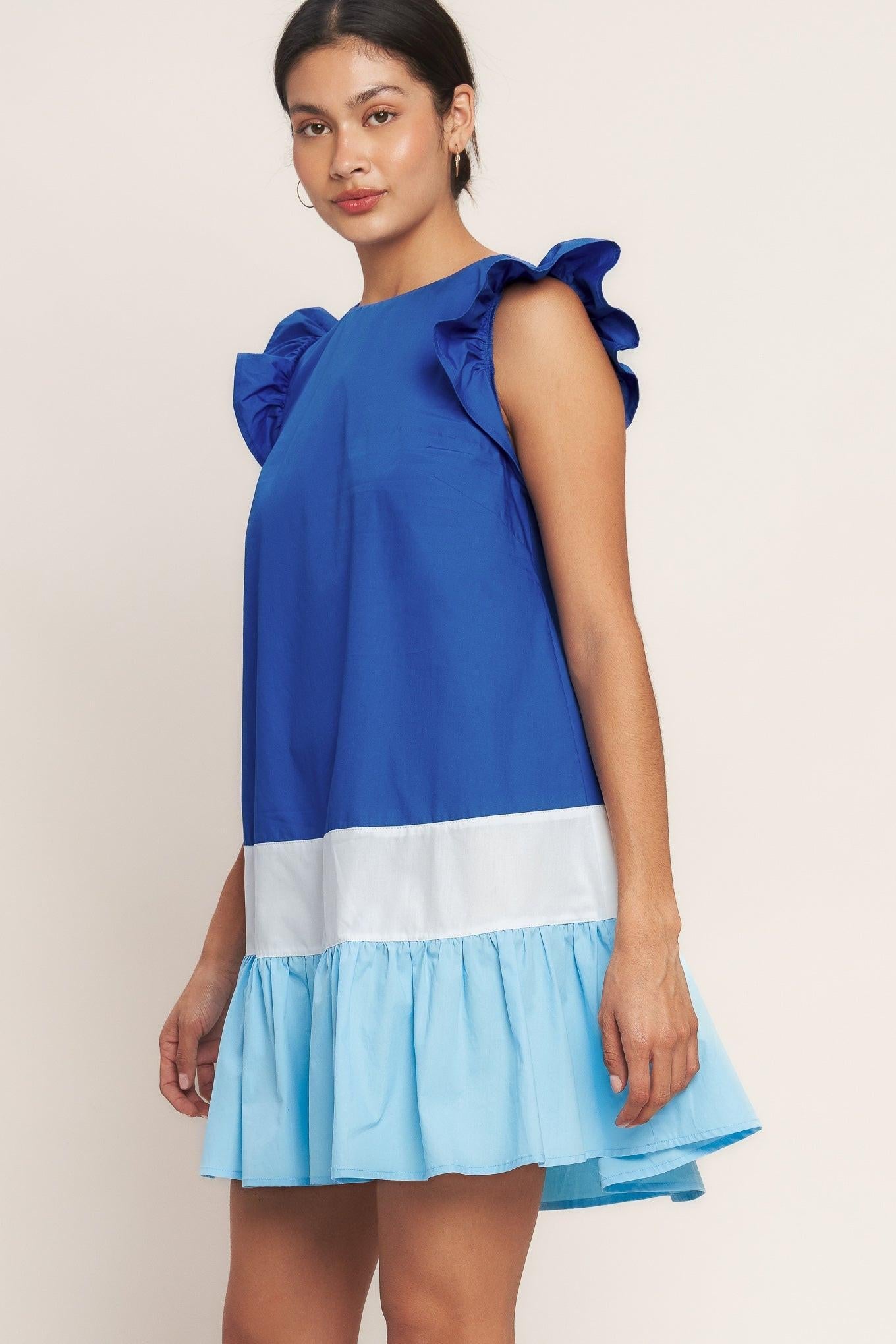 Seaside Sweetheart Color Blocked Mini Dress in blue, view 4 — Soul Flow Apparel
