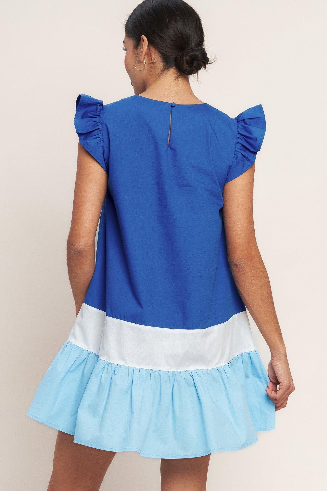 Seaside Sweetheart Color Blocked Mini Dress in blue, view 5 — Soul Flow Apparel