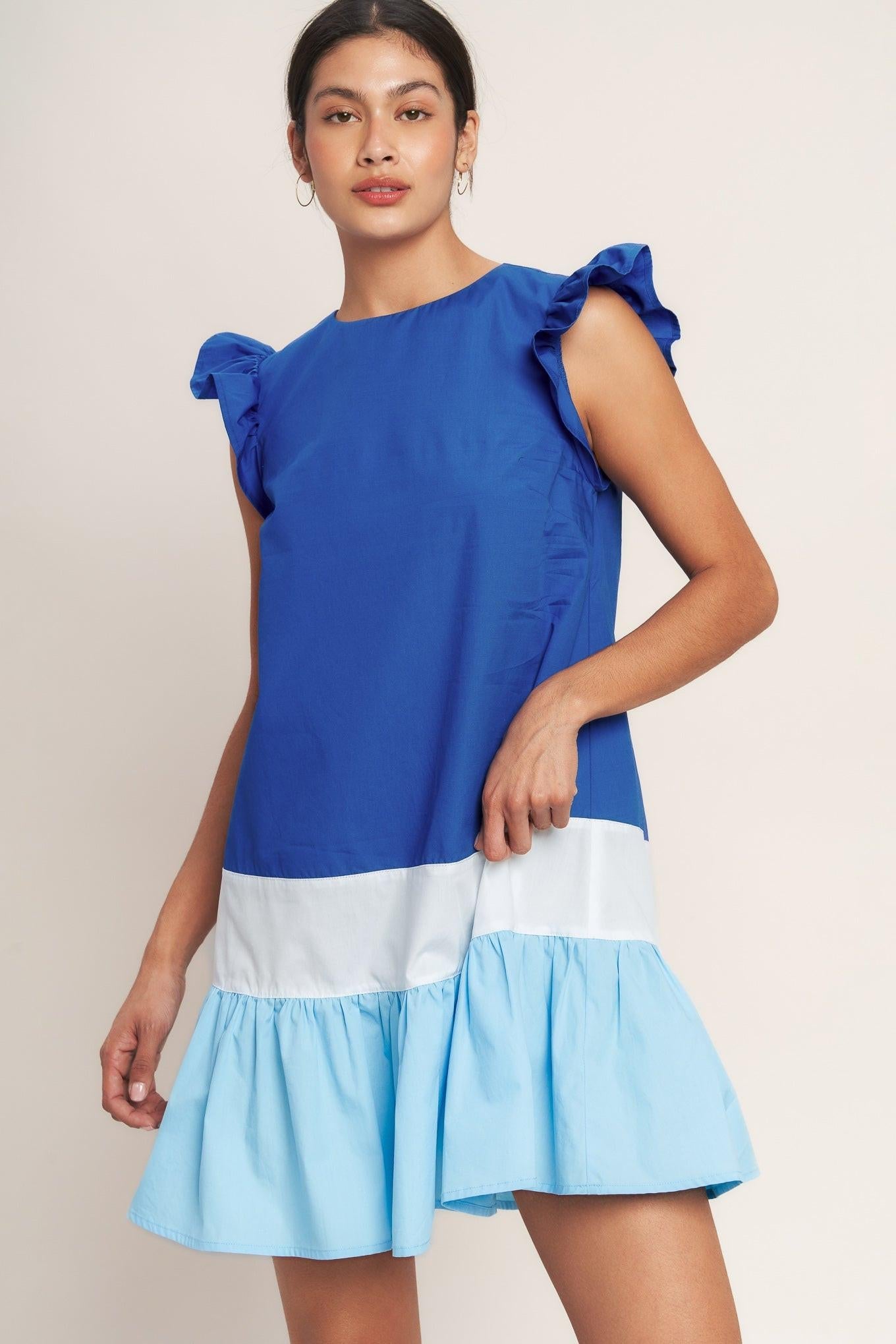 Seaside Sweetheart Color Blocked Mini Dress in blue, view 6 — Soul Flow Apparel