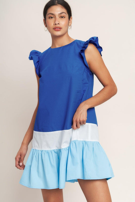 Seaside Sweetheart Color Blocked Mini Dress in blue, view 6 — Soul Flow Apparel