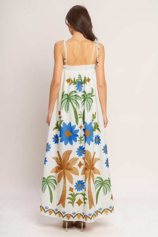 Tropic Arte Flow Woven Maxi Dress in off-white multi, view 4 — Soul Flow Apparel