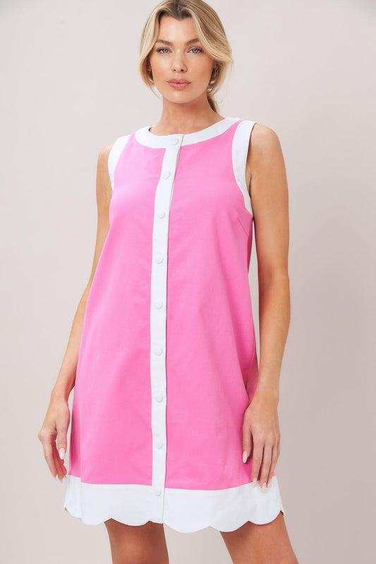 Barbie Shift Woven Mini Dress in pink, view 3 — Soul Flow Apparel