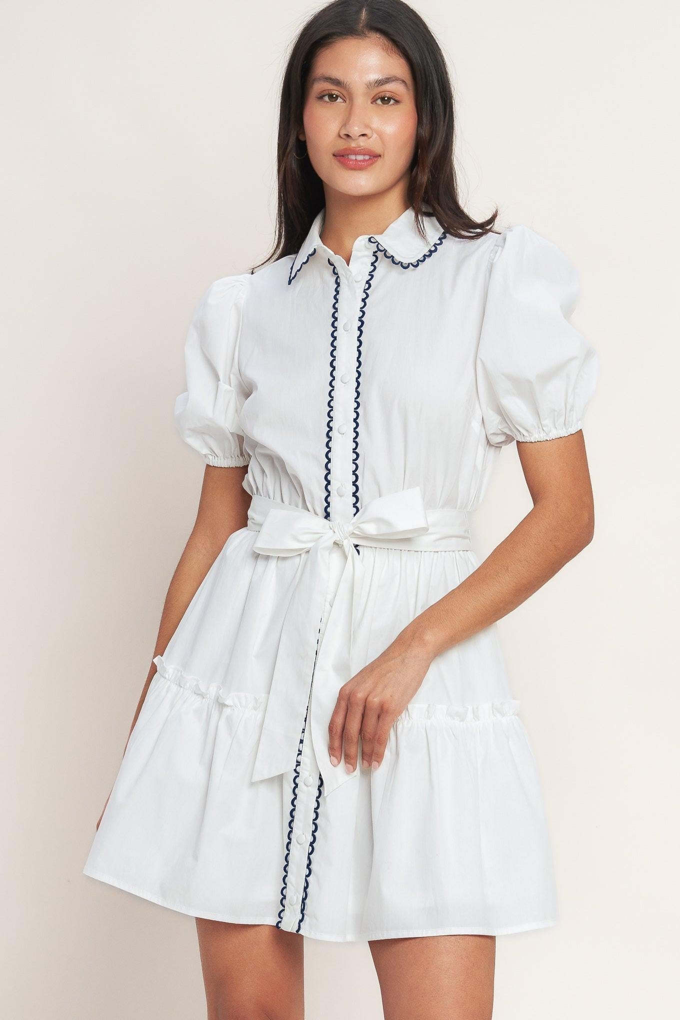 A Little Bit Lovely Woven Mini Dress in white, view 1 — Soul Flow Apparel