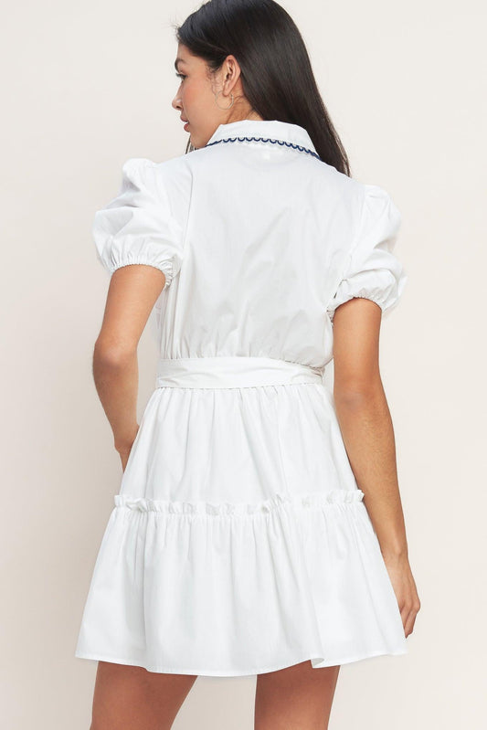 A Little Bit Lovely Woven Mini Dress in white, view 4 — Soul Flow Apparel