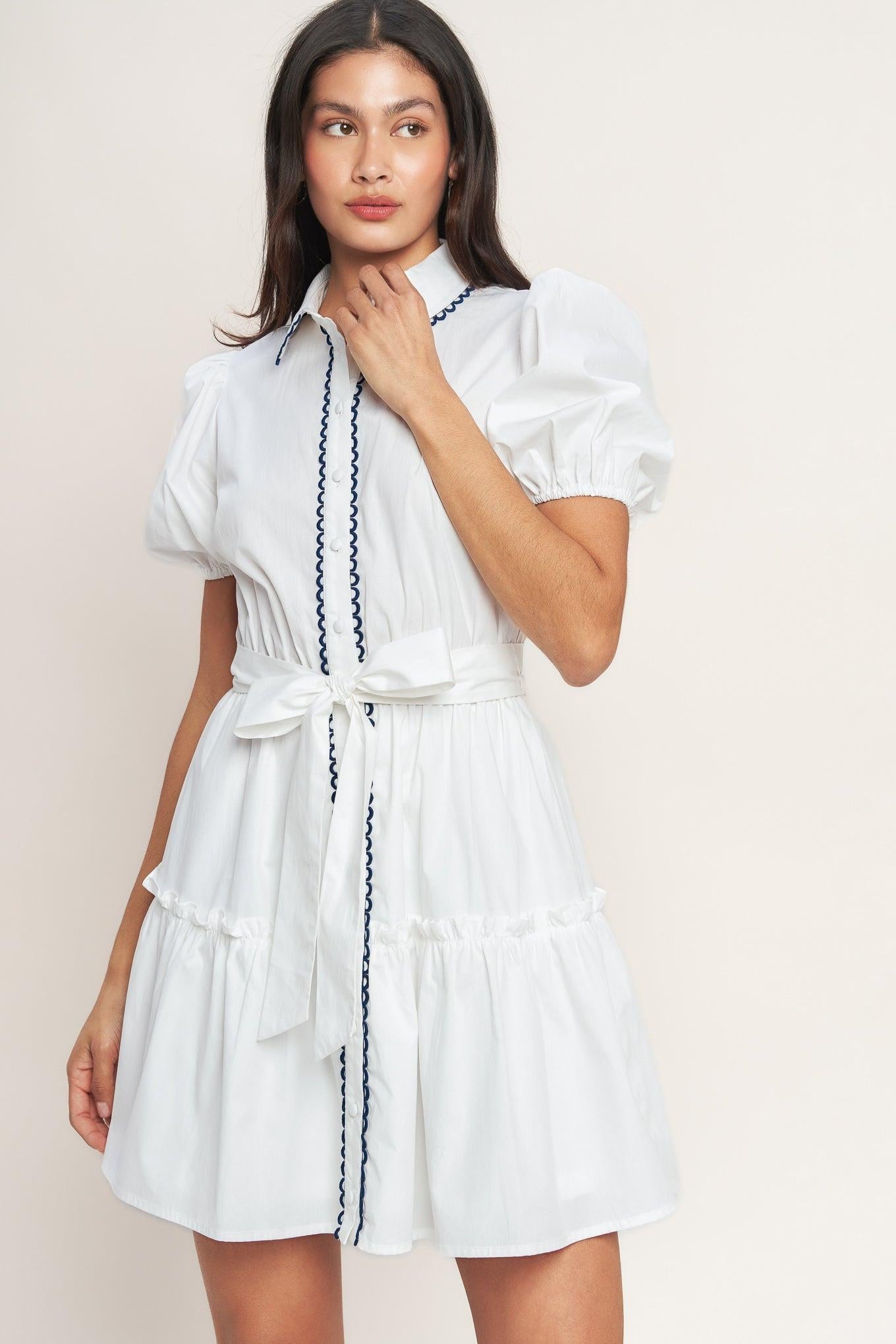 A Little Bit Lovely Woven Mini Dress in white, view 5 — Soul Flow Apparel