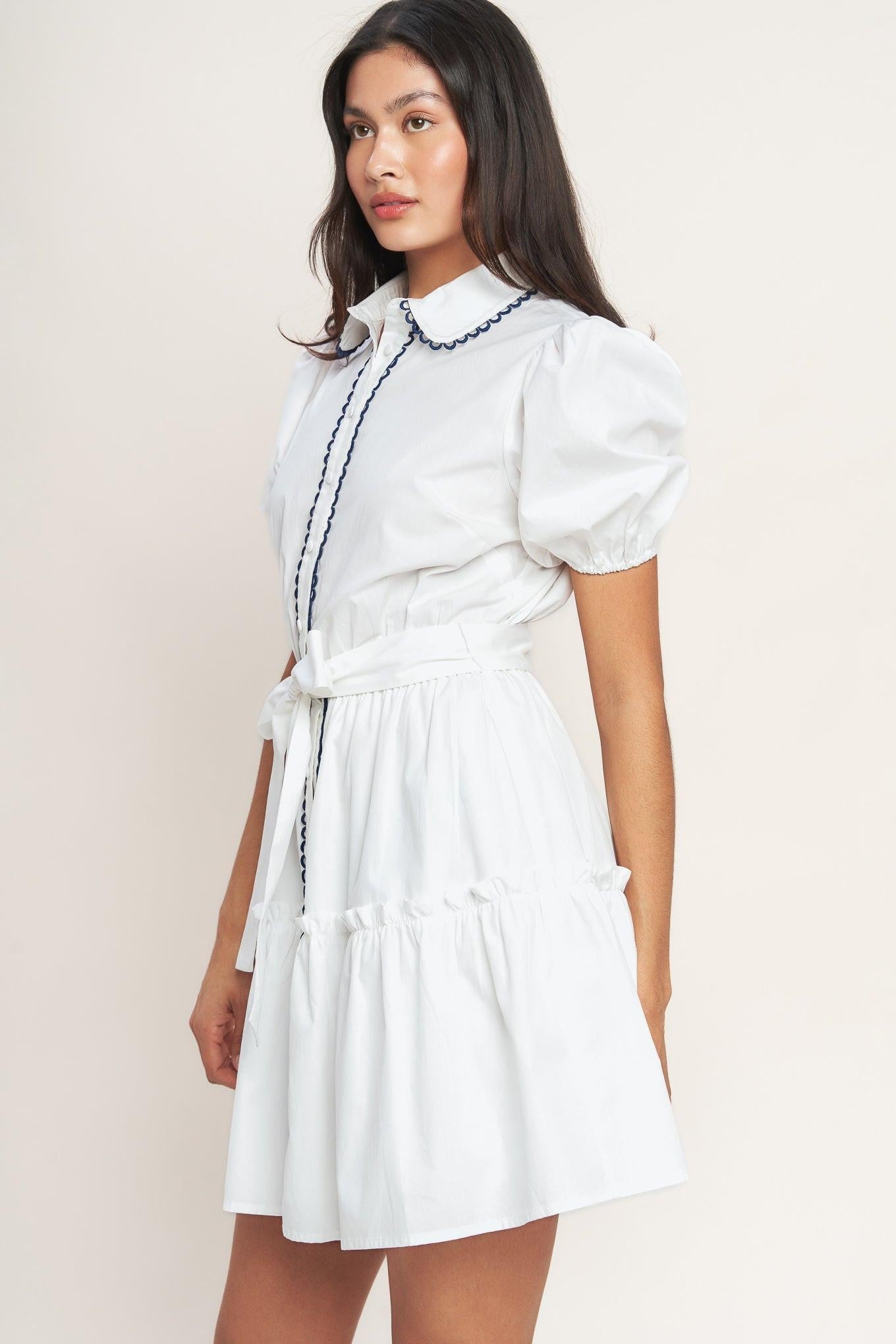 A Little Bit Lovely Woven Mini Dress in white, view 7 — Soul Flow Apparel