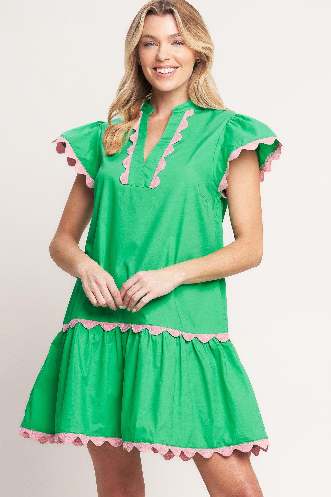 Pretty in Green Woven Mini Dress in apple green, view 1 — Soul Flow Apparel