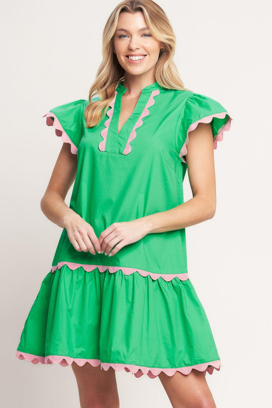 Pretty in Green Woven Mini Dress in apple green, view 1 — Soul Flow Apparel