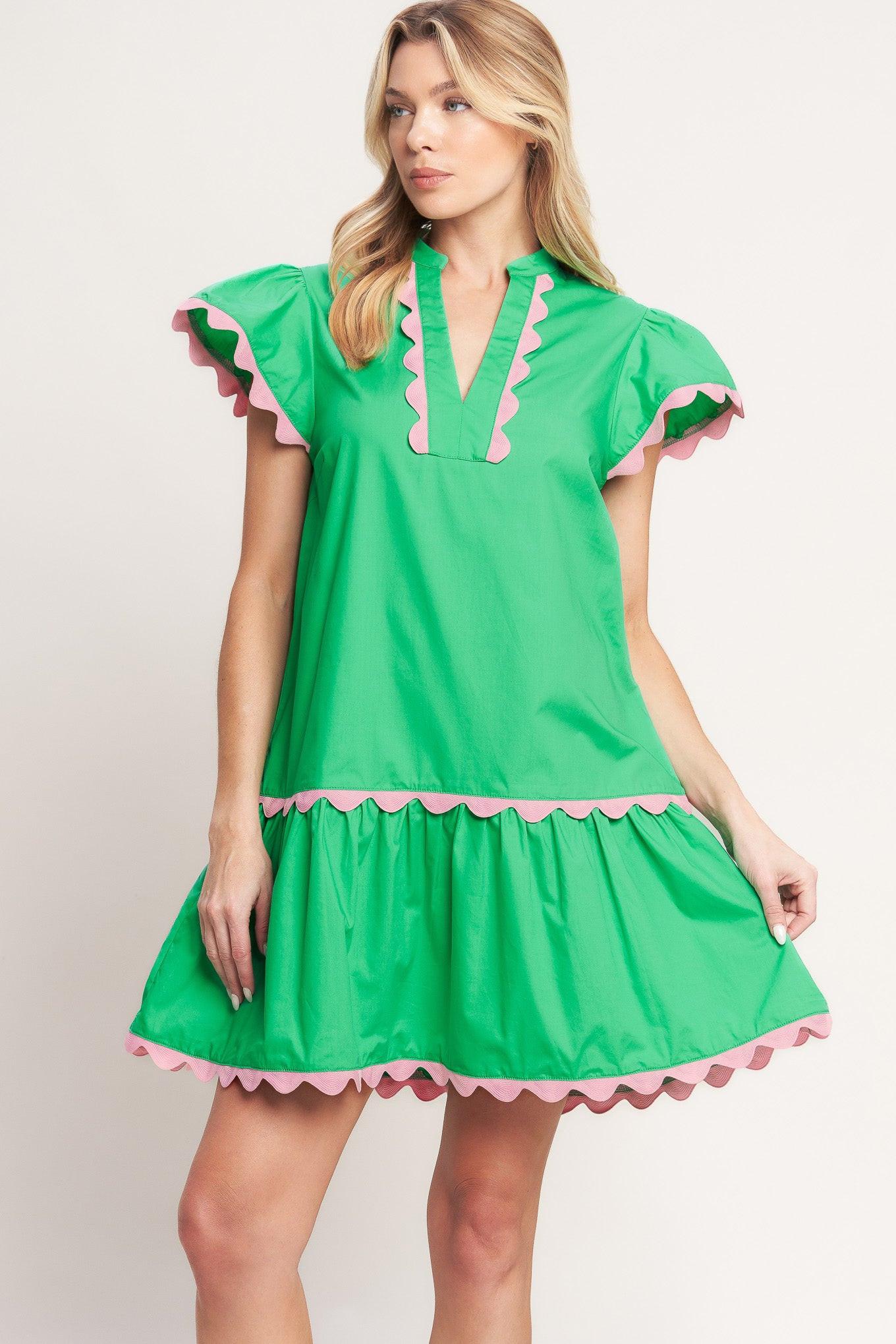 Pretty in Green Woven Mini Dress in apple green, view 3 — Soul Flow Apparel