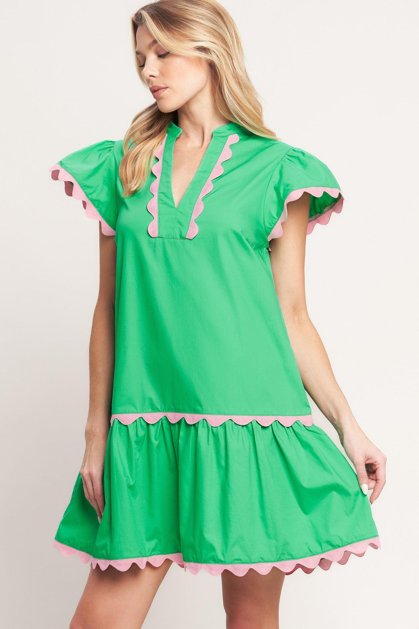 Pretty in Green Woven Mini Dress in apple green, view 4 — Soul Flow Apparel
