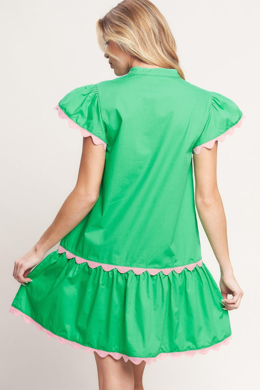 Pretty in Green Woven Mini Dress in apple green, view 5 — Soul Flow Apparel