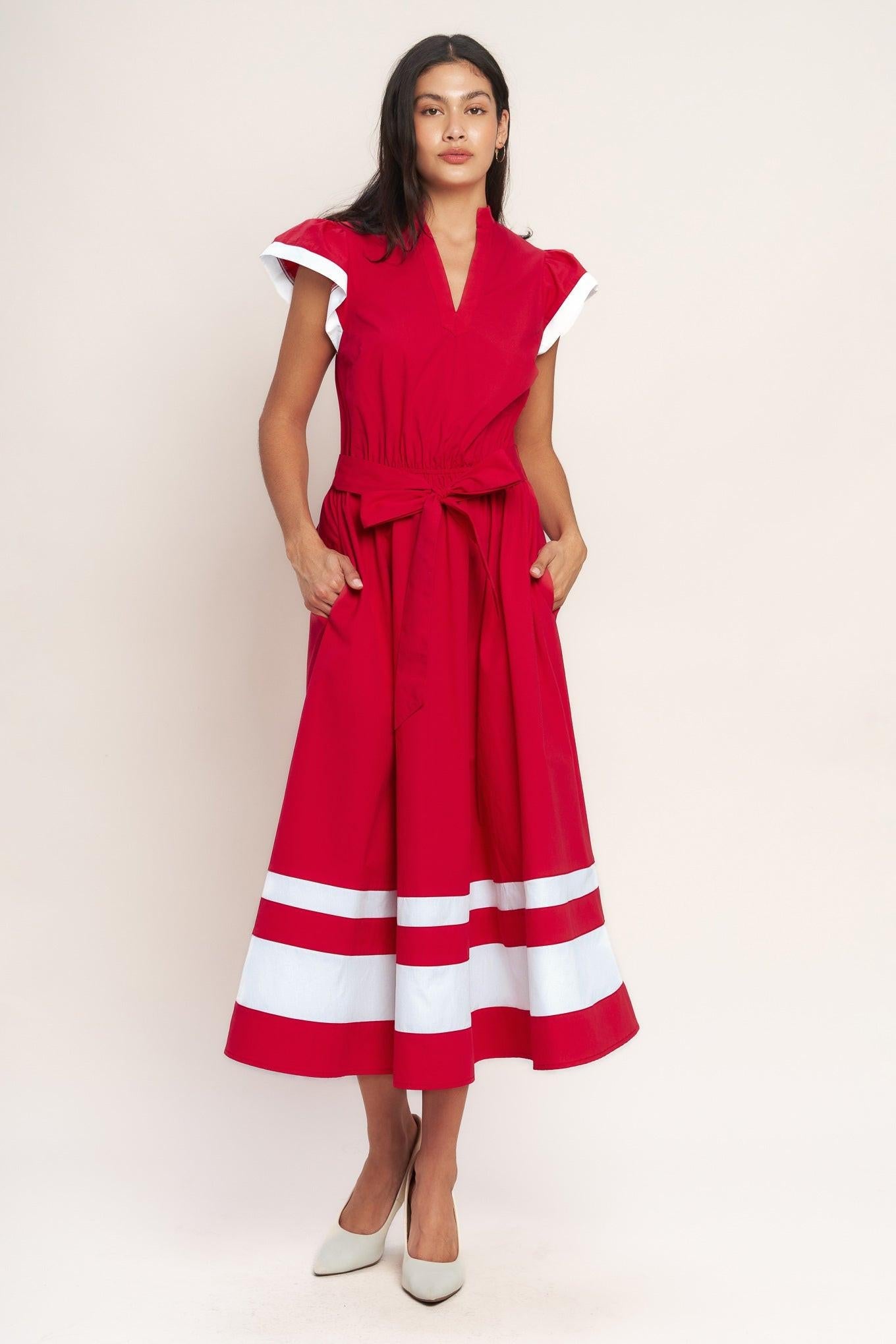 True Love in Color Blocked Midi Dress in red, view 2 — Soul Flow Apparel