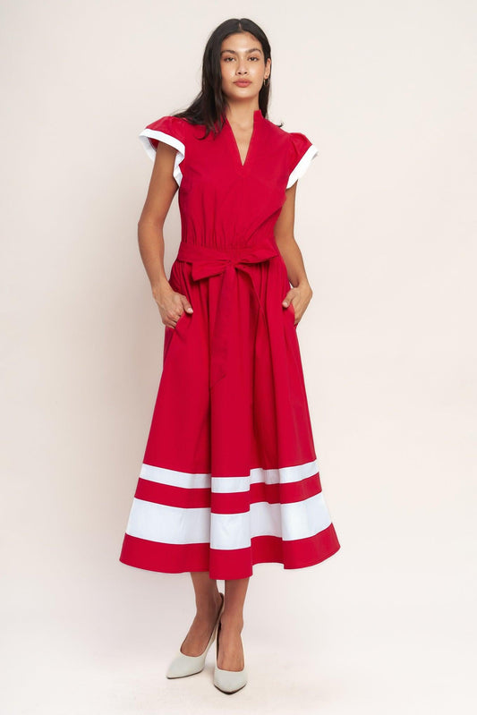 True Love in Color Blocked Midi Dress in red, view 2 — Soul Flow Apparel