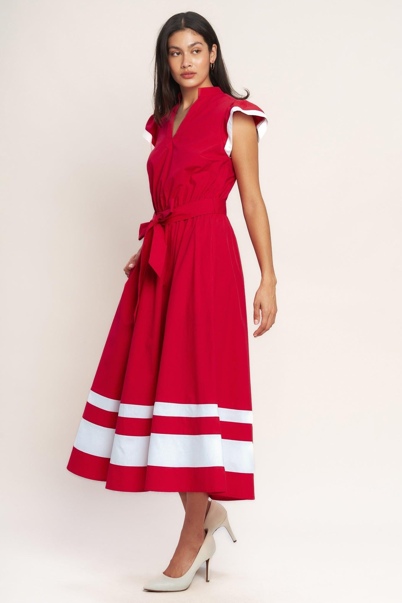 True Love in Color Blocked Midi Dress in red, view 3 — Soul Flow Apparel