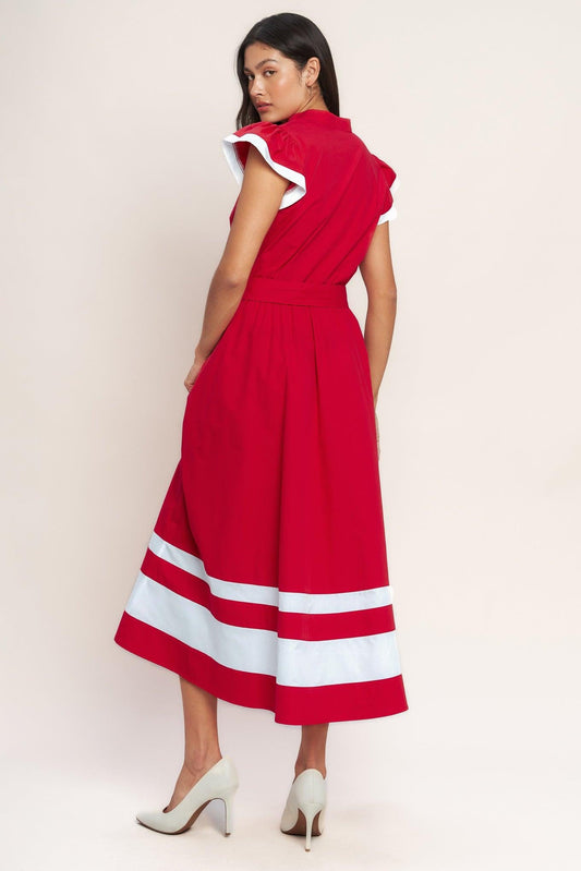 True Love in Color Blocked Midi Dress in red, view 4 — Soul Flow Apparel