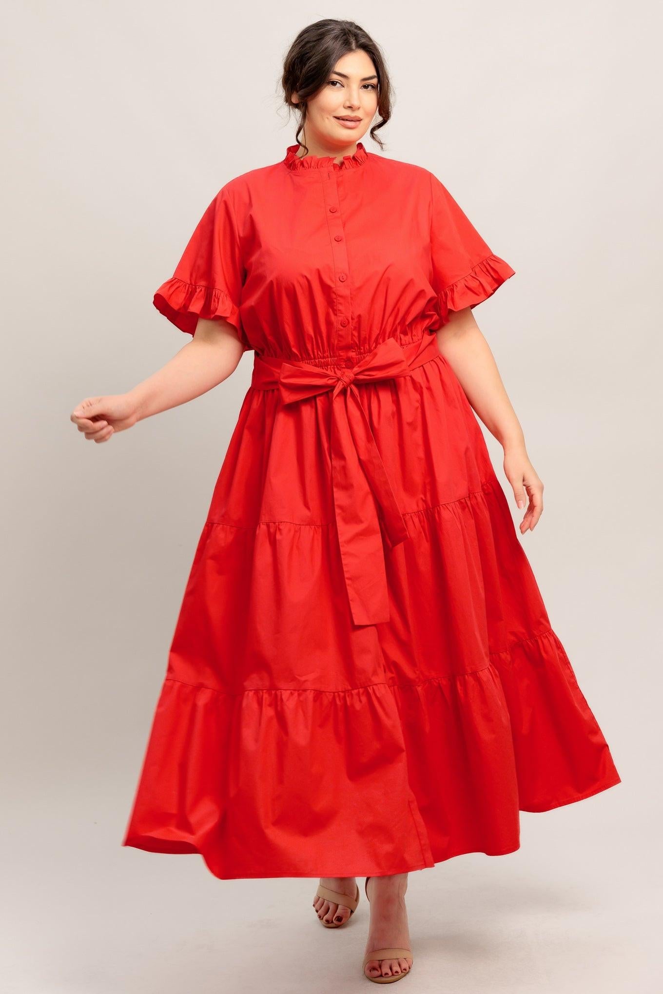 Feels Like a Compliment Woven Midi Dress in orange red, view 2 — Soul Flow Apparel