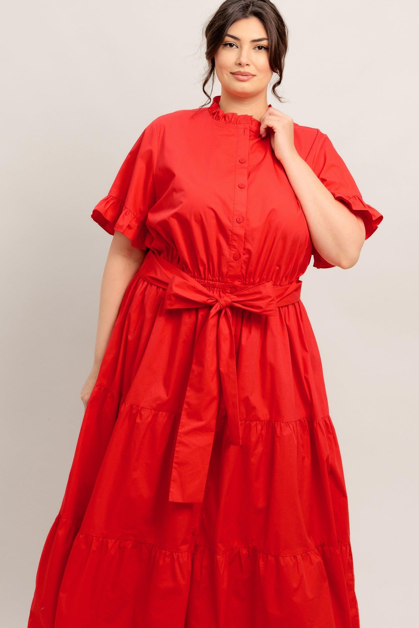 Feels Like a Compliment Woven Midi Dress in orange red, view 3 — Soul Flow Apparel