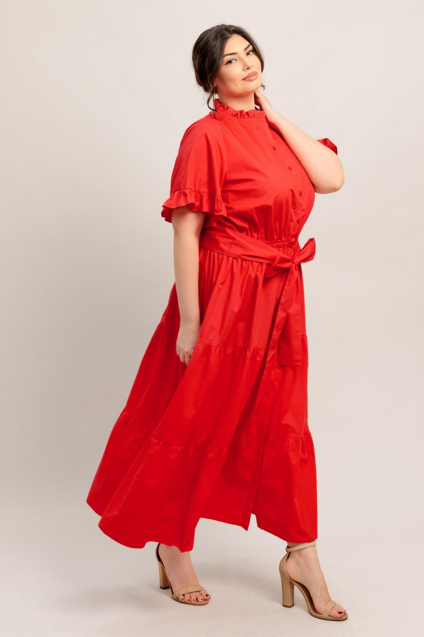 Feels Like a Compliment Woven Midi Dress in orange red, view 4 — Soul Flow Apparel