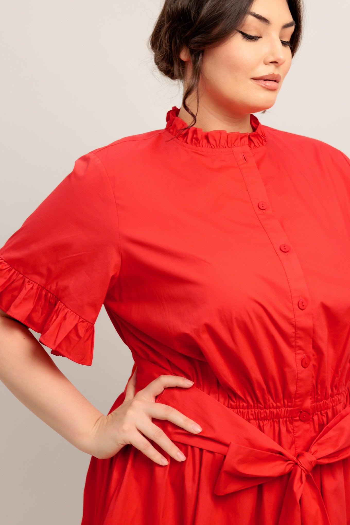 Feels Like a Compliment Woven Midi Dress in orange red, view 5 — Soul Flow Apparel