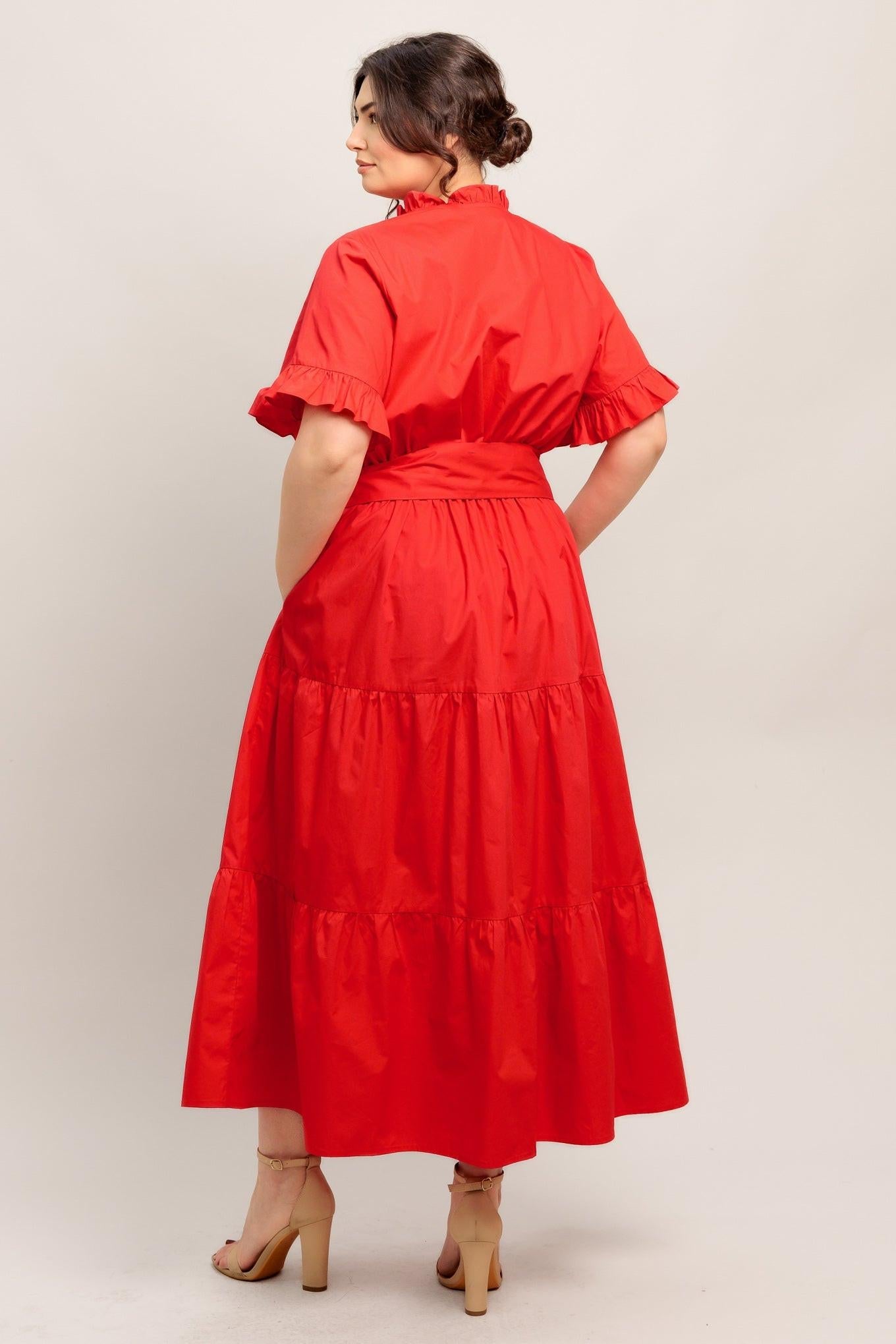 Feels Like a Compliment Woven Midi Dress in orange red, view 6 — Soul Flow Apparel