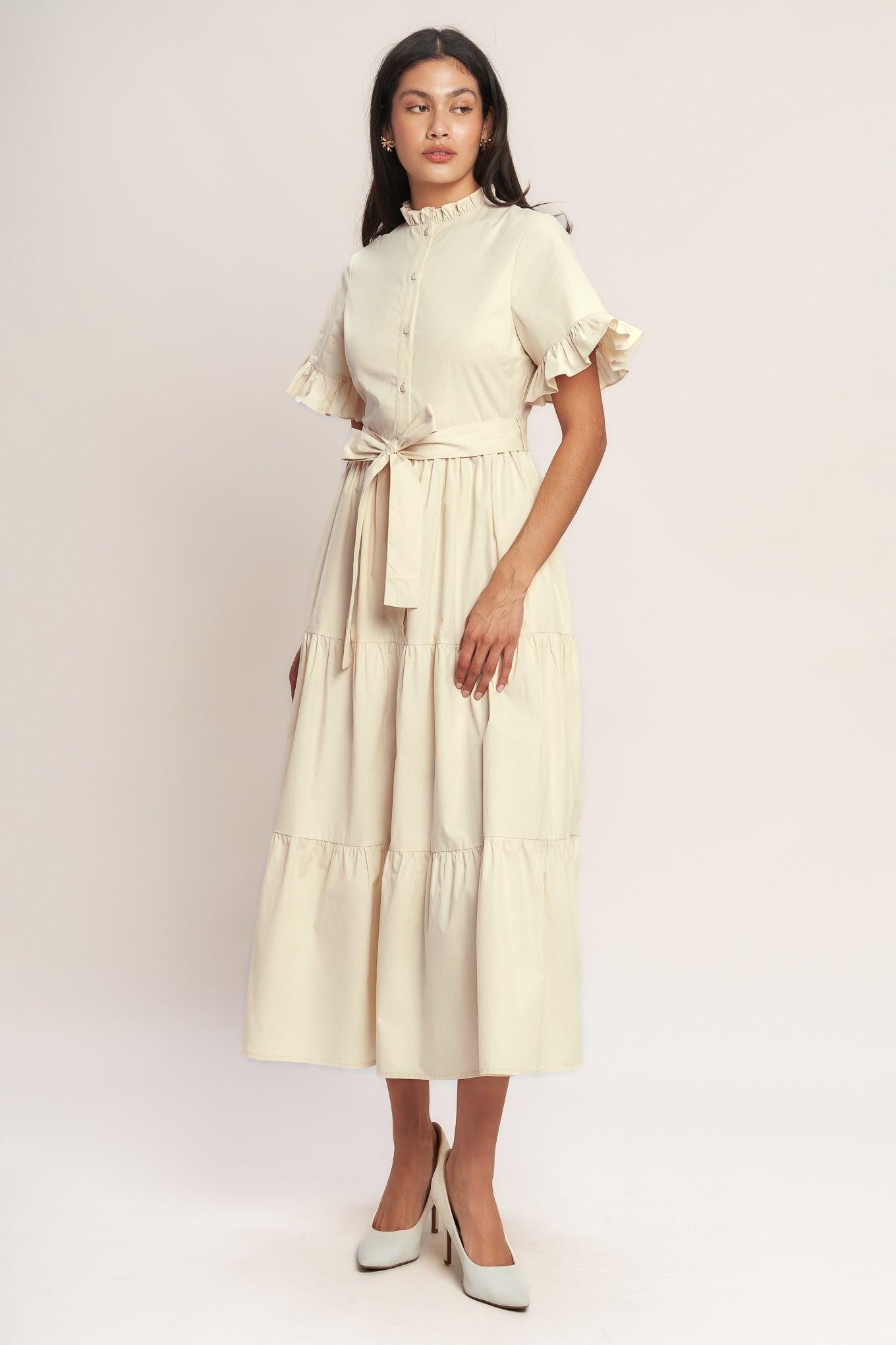 Feels Like a Compliment Woven Midi Dress in cream, view 2 — Soul Flow Apparel