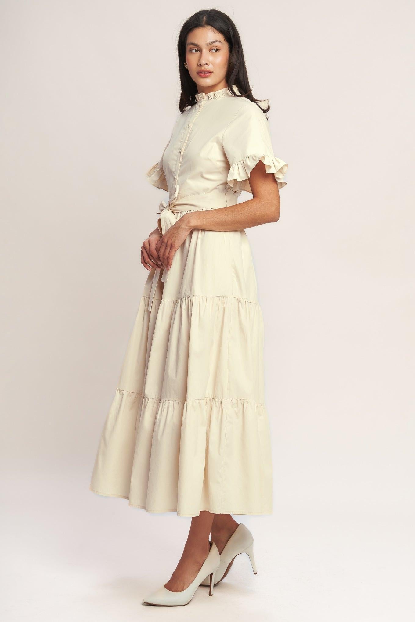 Feels Like a Compliment Woven Midi Dress in cream, view 3 — Soul Flow Apparel