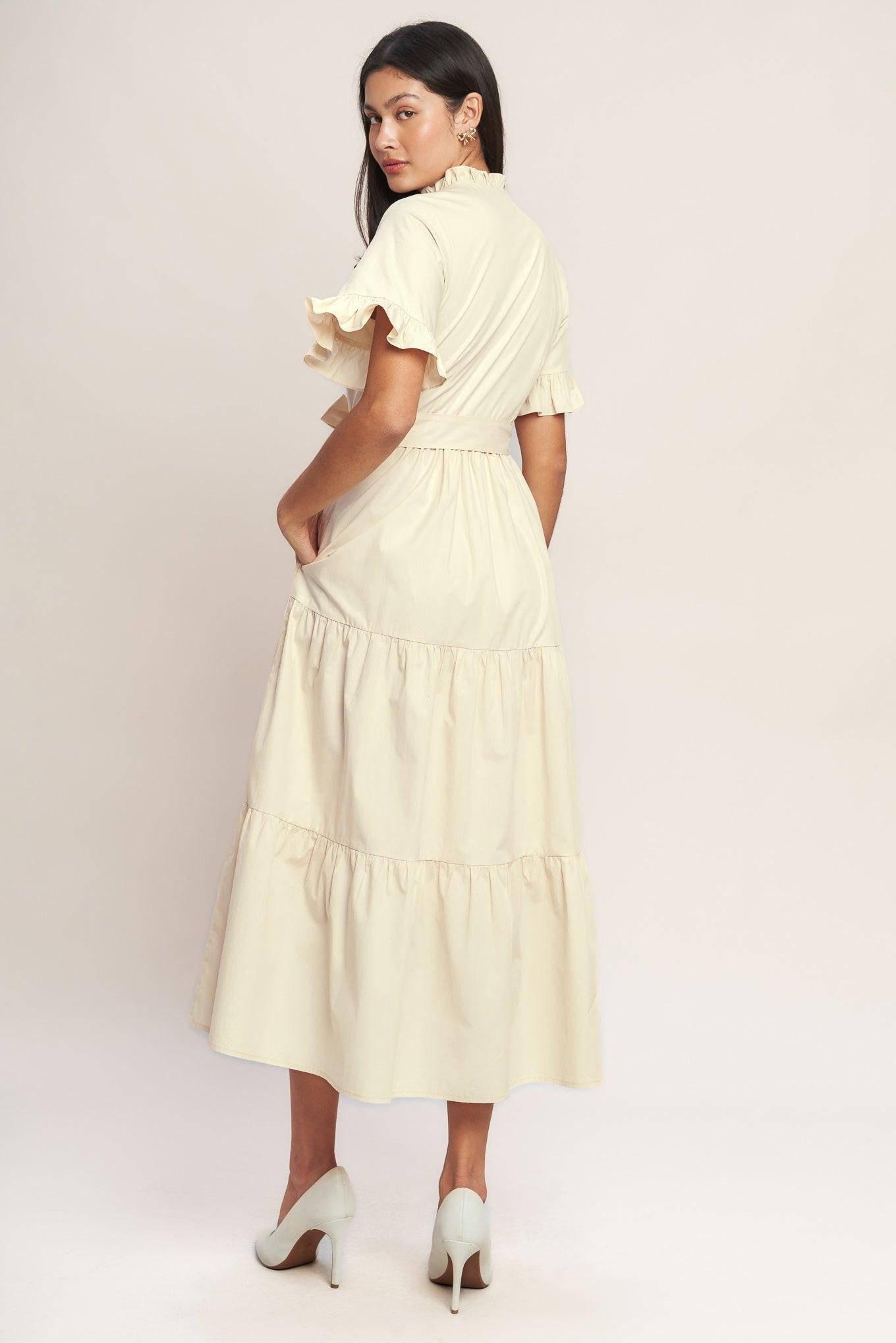 Feels Like a Compliment Woven Midi Dress in cream, view 4 — Soul Flow Apparel