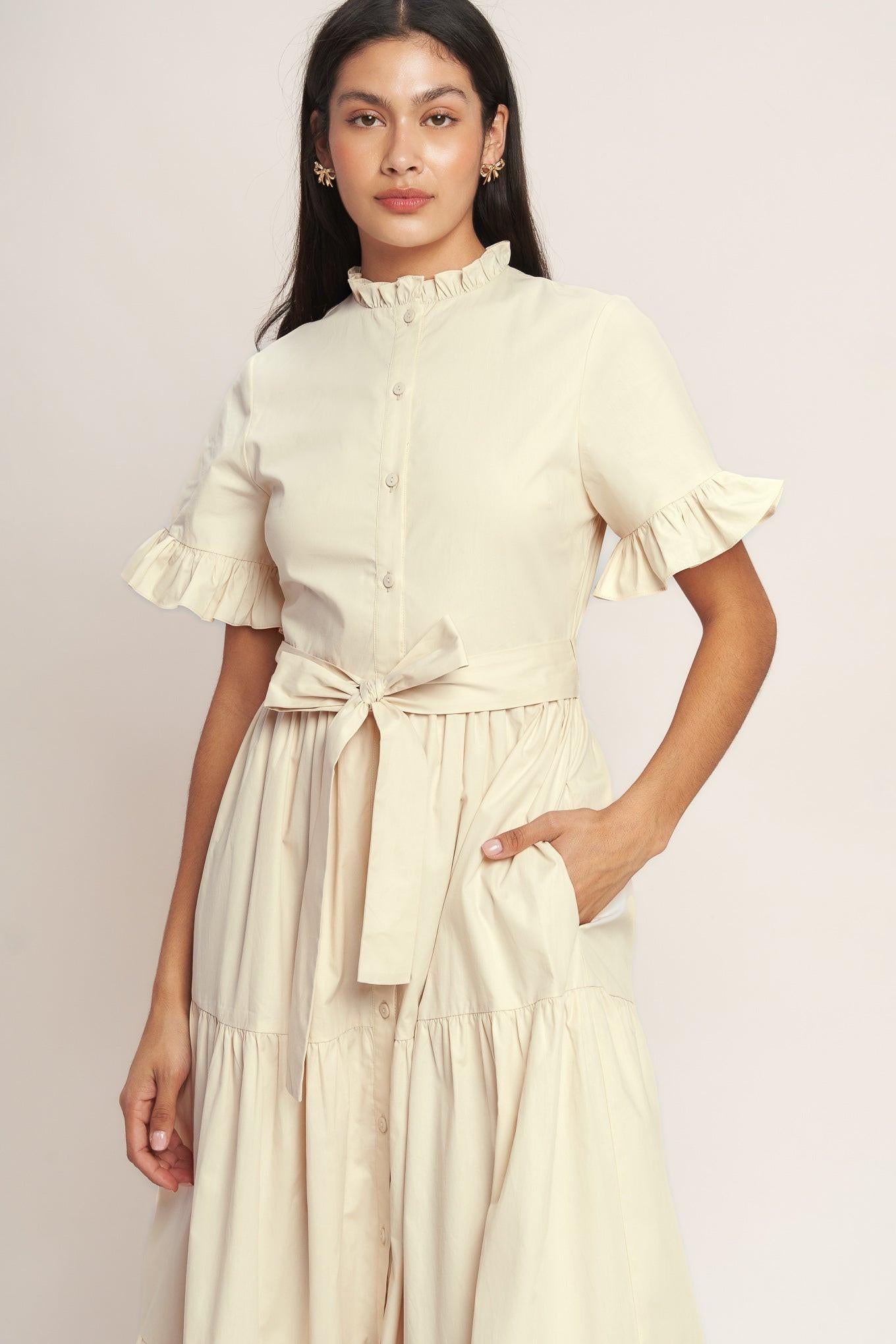 Feels Like a Compliment Woven Midi Dress in cream, view 5 — Soul Flow Apparel