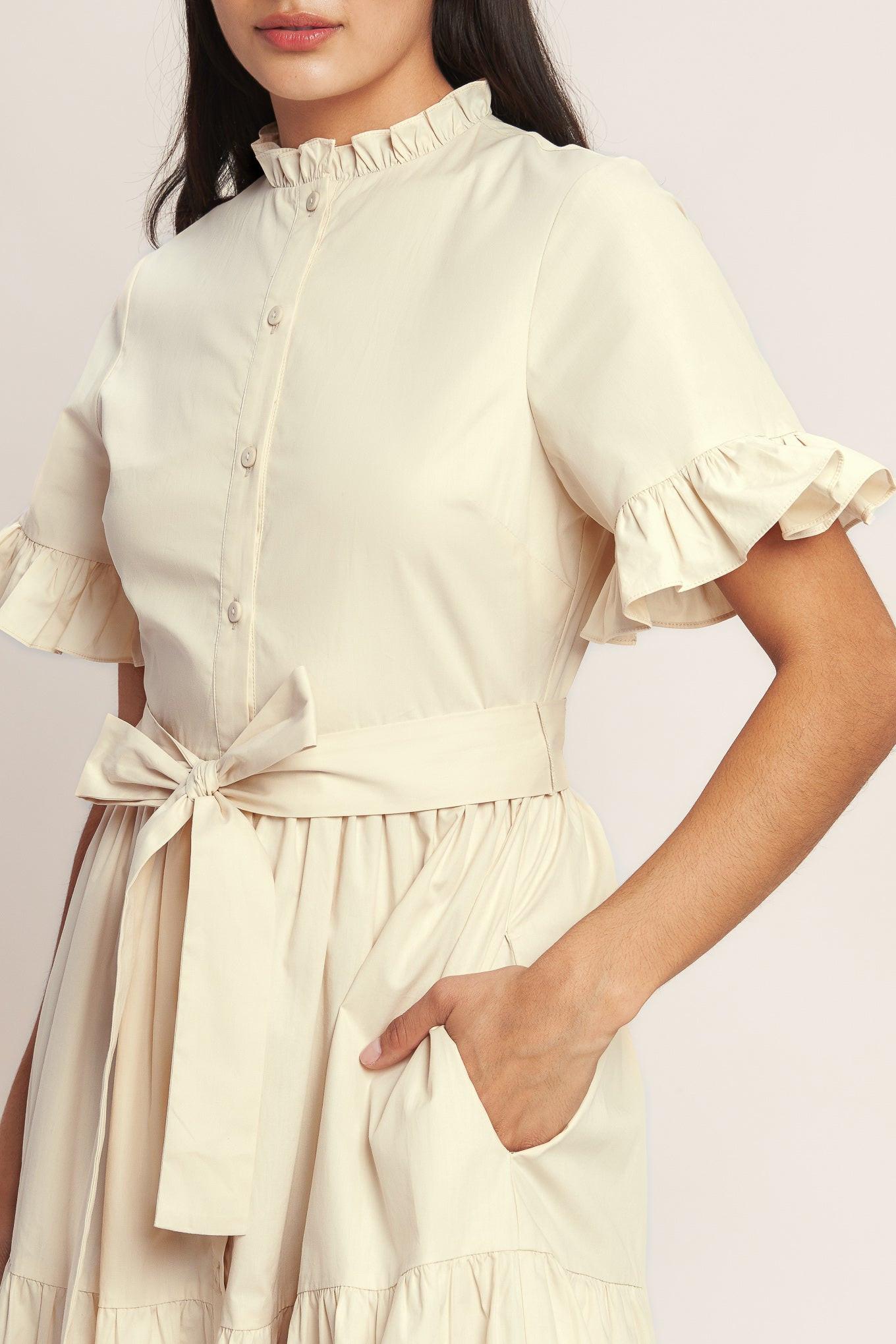 Feels Like a Compliment Woven Midi Dress in cream, view 6 — Soul Flow Apparel