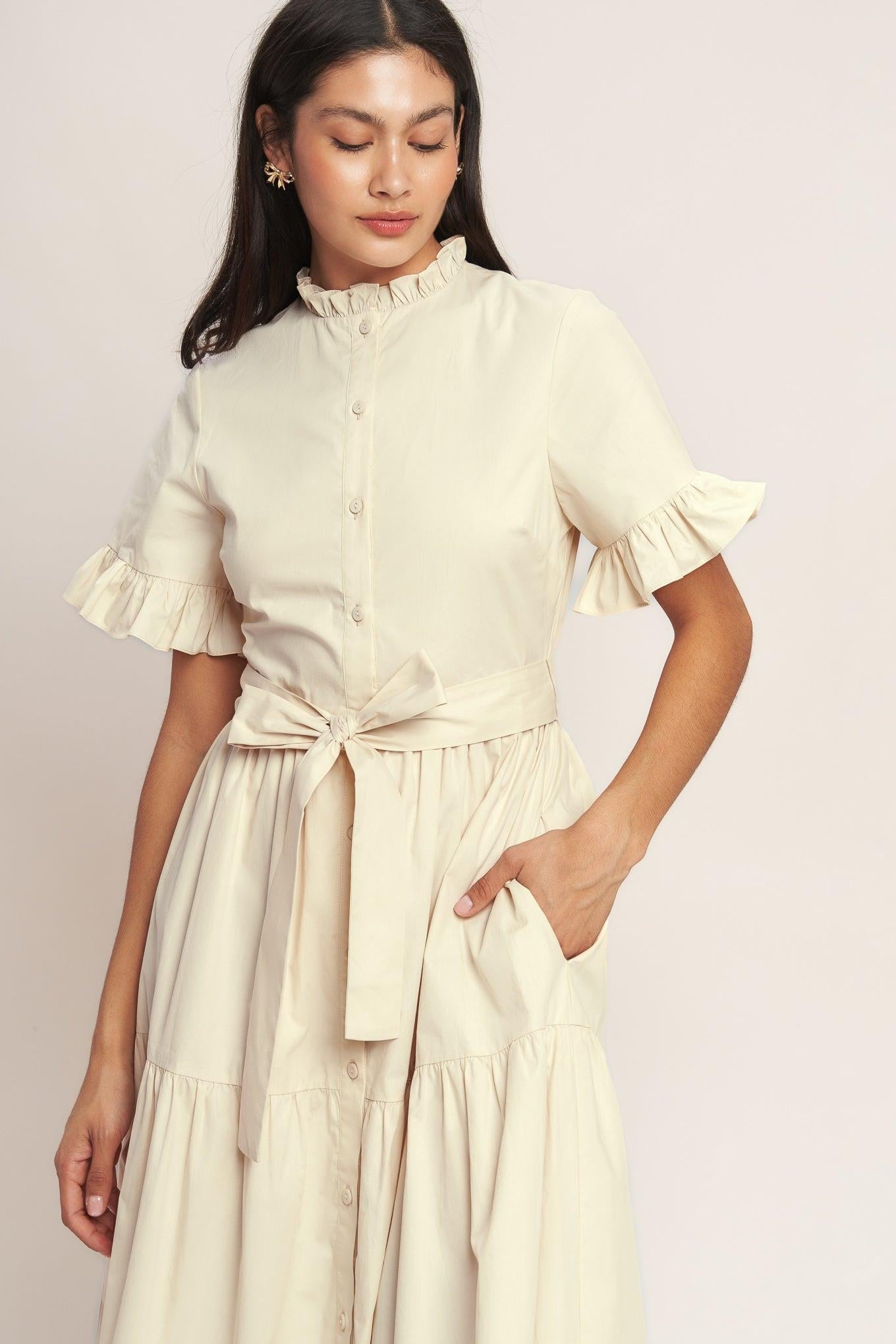 Feels Like a Compliment Woven Midi Dress in cream, view 7 — Soul Flow Apparel