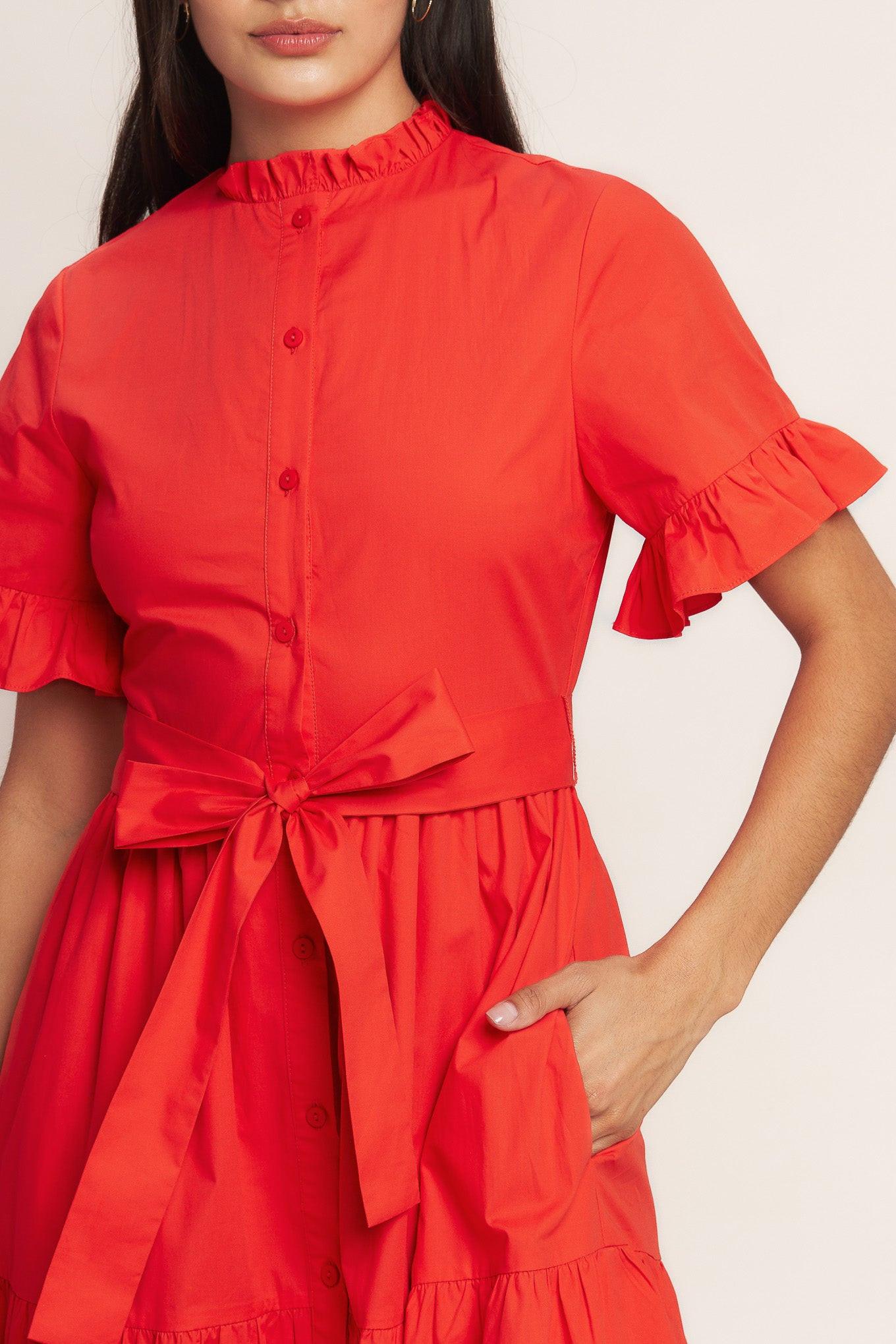 Feels Like a Compliment Woven Midi Dress in orange red, view 5 — Soul Flow Apparel