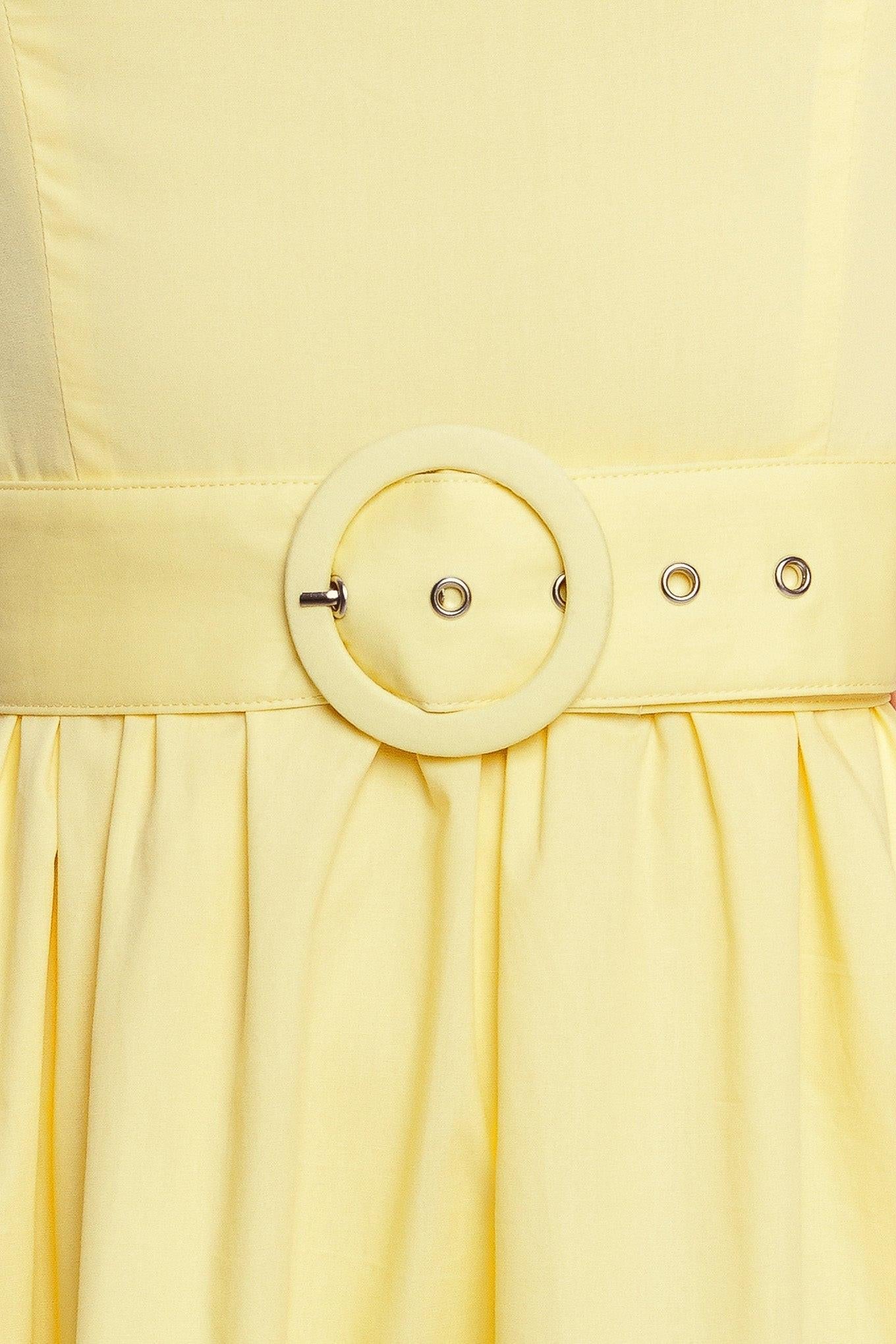 Sunshine Serenade Woven Midi Dress in lemon yellow, fabric swatch — Soul Flow Apparel