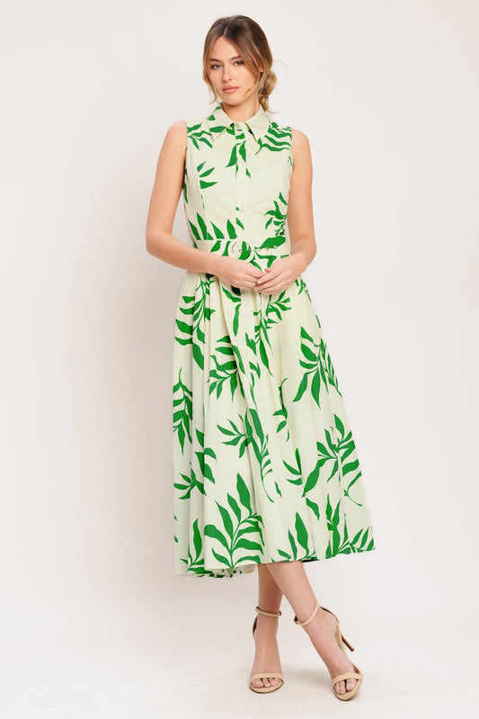 Green Daydream Woven Midi Dress in ivory, view 1 — Soul Flow Apparel