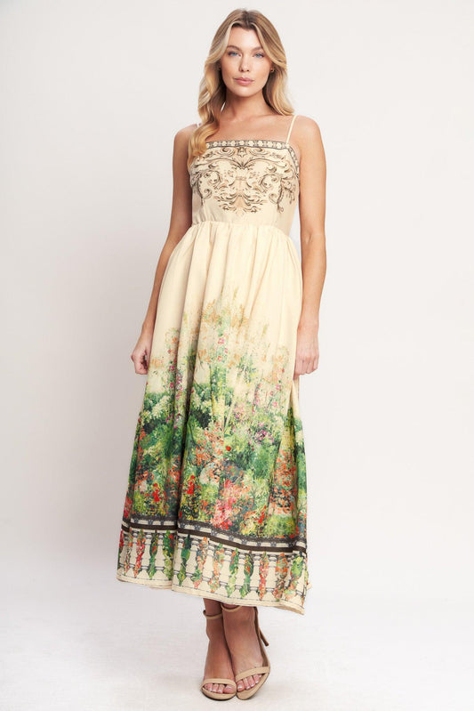 Heirloom Border Woven Midi Dress in ivory green, view 1 — Soul Flow Apparel